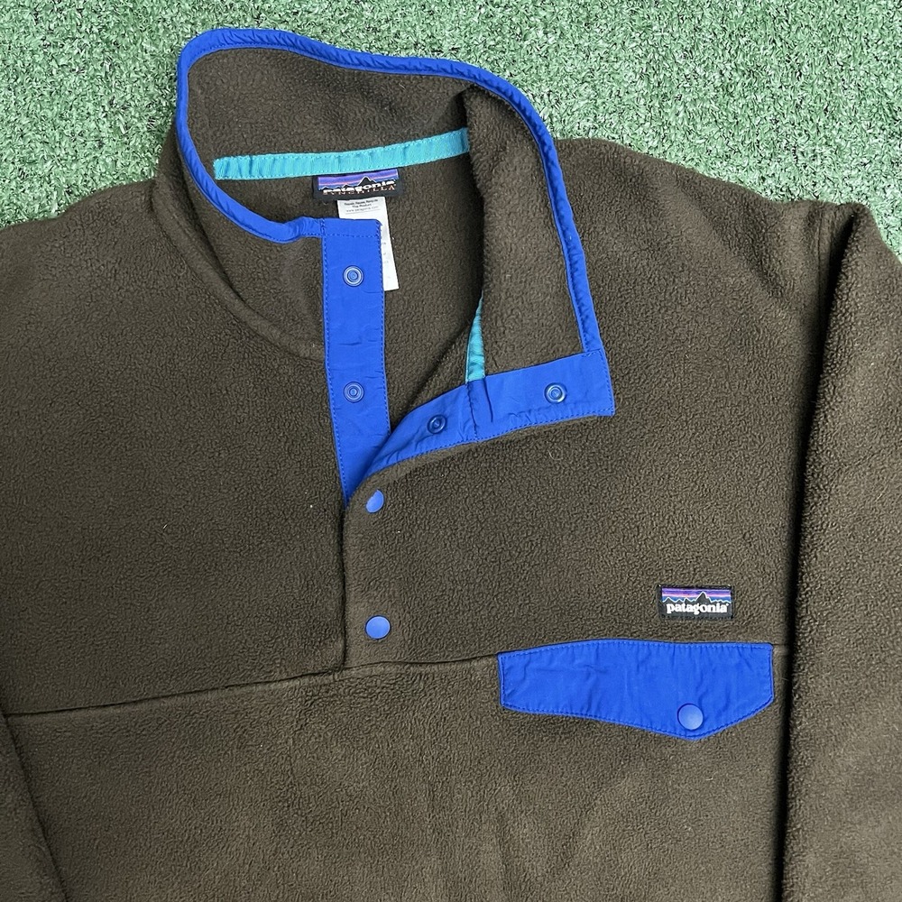 Patagonia Synchilla Brown Blue Snap T Fleece Pullover Medium Mens Y2k Vtg Retro